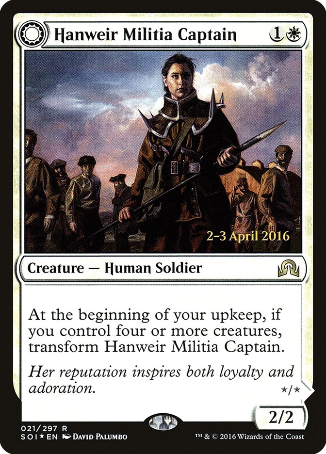 Hanweir Militia Captain // Westvale Cult Leader [Shadows over Innistrad Prerelease Promos] MTG Single Magic: The Gathering    | Red Claw Gaming