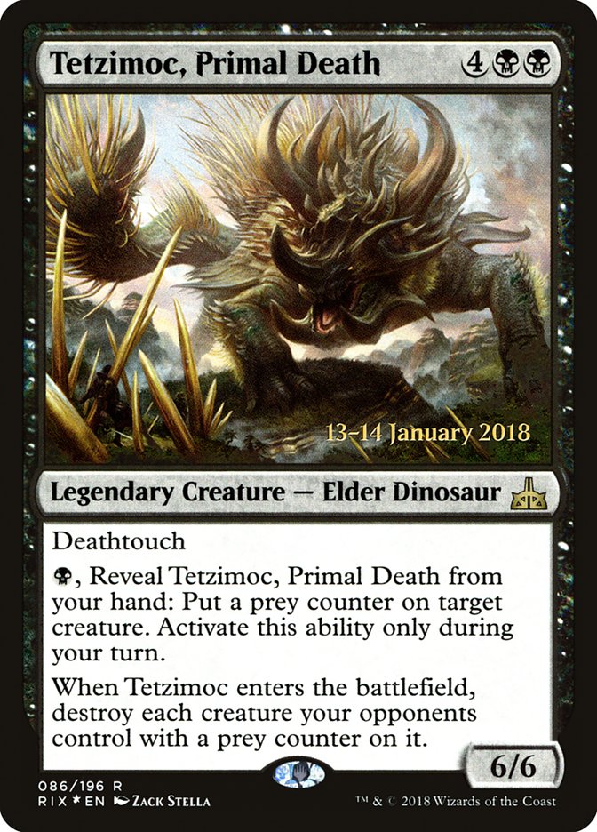 Tetzimoc, Primal Death [Rivals of Ixalan Prerelease Promos] MTG Single Magic: The Gathering    | Red Claw Gaming
