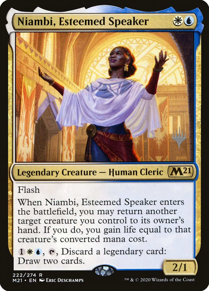 Niambi, Esteemed Speaker (Promo Pack) [Core Set 2021 Promos] MTG Single Magic: The Gathering    | Red Claw Gaming