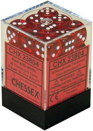 Translucent Red/White 12mm D6 Dice Chessex    | Red Claw Gaming