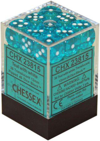 Translucent Teal/White 12mm D6 Dice Chessex    | Red Claw Gaming