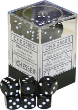 Opaque Black/White 12mm D6 Dice Chessex    | Red Claw Gaming