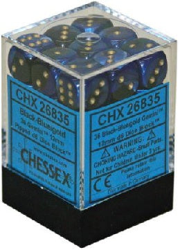Gemini Black with Blue/Gold 12mm D6 Dice Chessex    | Red Claw Gaming