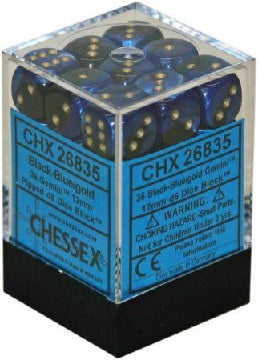 Gemini Black with Blue/Gold 12mm D6 Dice Chessex    | Red Claw Gaming