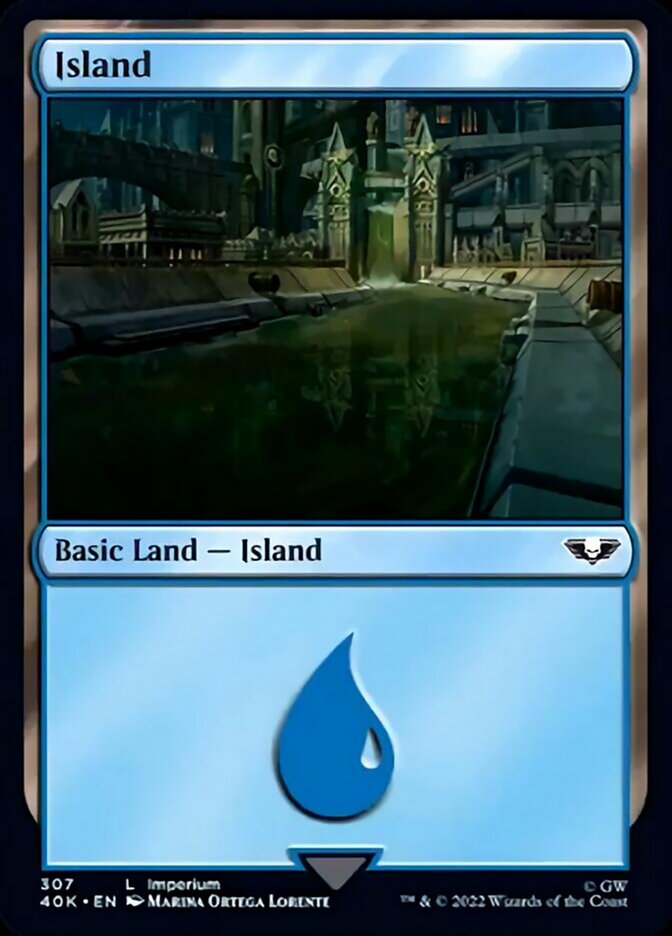 Island (307) (Surge Foil) [Warhammer 40,000] MTG Single Magic: The Gathering    | Red Claw Gaming
