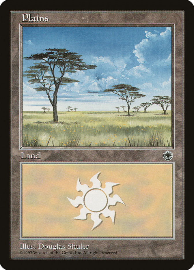 Plains (Yellow Flowers in Grass / No Clouds at Top Center) [Portal] MTG Single Magic: The Gathering    | Red Claw Gaming