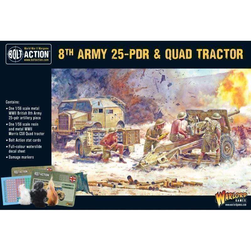 8th Army 25 Pounder Light Artillery, Quad & Limber British Warlord Games    | Red Claw Gaming