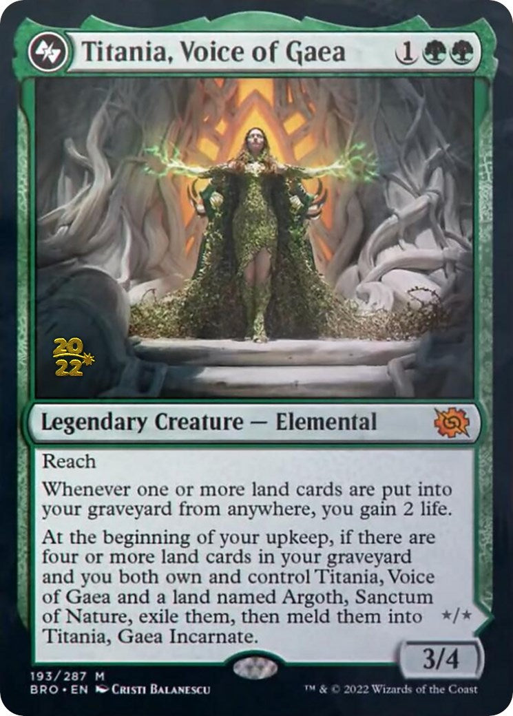 Titania, Voice of Gaea [The Brothers' War Prerelease Promos] MTG Single Magic: The Gathering    | Red Claw Gaming