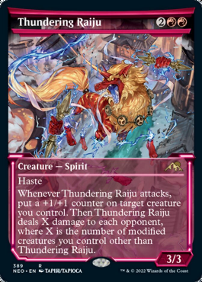 Thundering Raiju (Showcase Soft Glow) [Kamigawa: Neon Dynasty] MTG Single Magic: The Gathering    | Red Claw Gaming