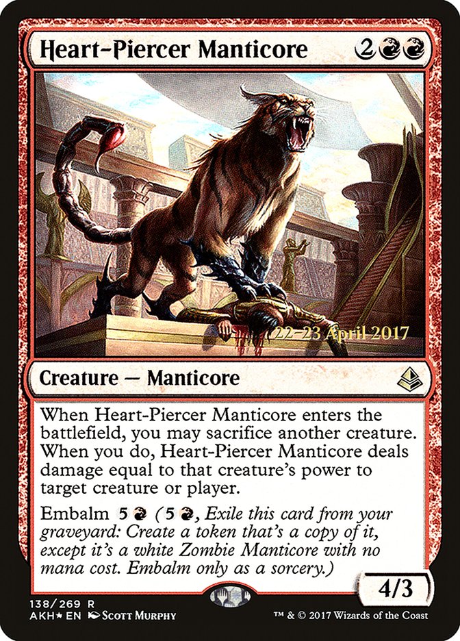 Heart-Piercer Manticore [Amonkhet Prerelease Promos] MTG Single Magic: The Gathering    | Red Claw Gaming