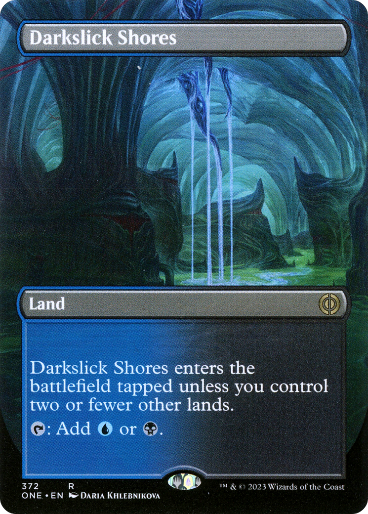 Darkslick Shores (Borderless Alternate Art) [Phyrexia: All Will Be One] MTG Single Magic: The Gathering    | Red Claw Gaming