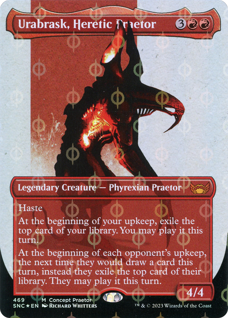 Urabrask, Heretic Praetor (Borderless Concept Praetors Step-and-Compleat Foil) [Phyrexia: All Will Be One] MTG Single Magic: The Gathering    | Red Claw Gaming