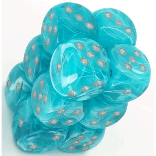 Cirrus Aqua/Silver 16mm D6 Dice Chessex    | Red Claw Gaming