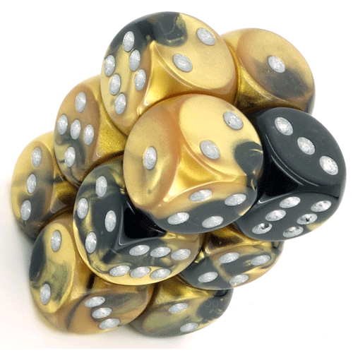 Gemini Black-Gold/Silver 16mm D6 Dice Chessex    | Red Claw Gaming