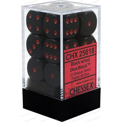Opaque: 12D6 Black With Red Dice Chessex    | Red Claw Gaming