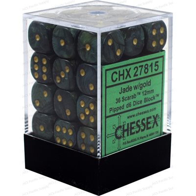 Scarab Jade/Gold 12mm D6 Dice Chessex    | Red Claw Gaming