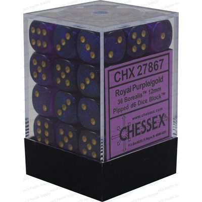 Borealis Royal Purple/Gold 12mm D6 Dice Chessex    | Red Claw Gaming