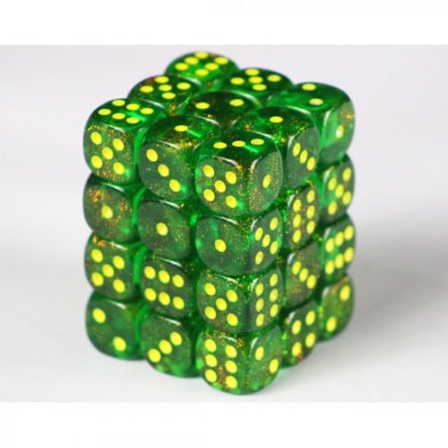 Borealis Maple Green/Yellow 12mm D6 Dice Chessex    | Red Claw Gaming