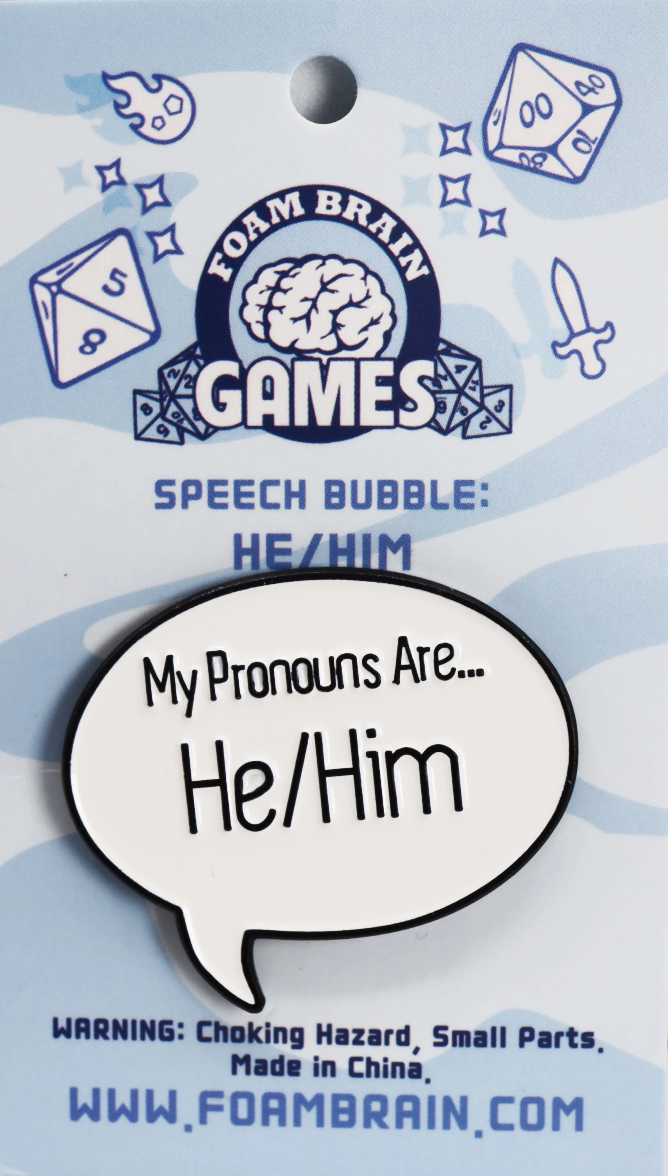 SPEECH BUBBLE PIN: HE/HIM PRONOUNS Pins Foam Brain Games    | Red Claw Gaming
