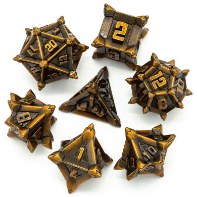 ANCIENT GOLDEN FLAIL RPG METAL DICE SET Dice & Counters Foam Brain Games    | Red Claw Gaming