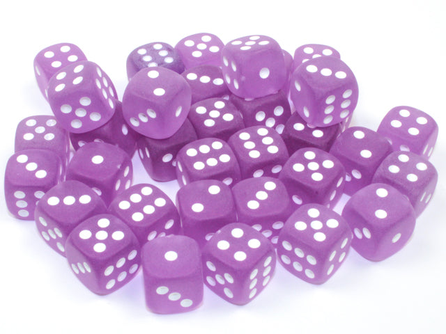 Frosted™ 12mm d6 Purple/white 36 Dice Dice Chessex    | Red Claw Gaming
