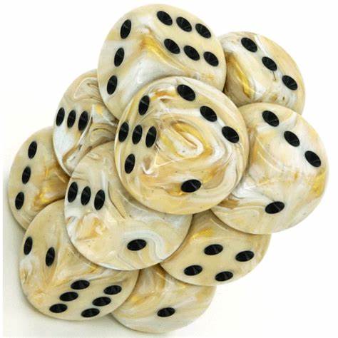 Marble Ivory/Black 16mm D6 Dice Chessex    | Red Claw Gaming