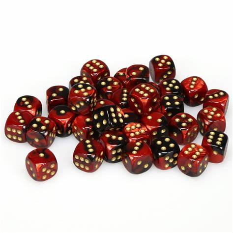 Gemini Black with Red/Gold 12mm D6 Dice Chessex    | Red Claw Gaming