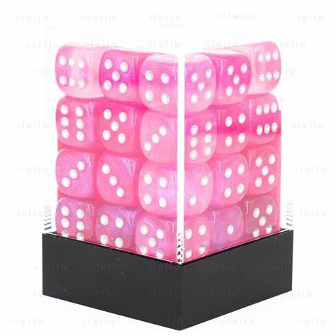 Borealis Pink/Silver 12mm D6 Luminary Effect Dice Chessex    | Red Claw Gaming