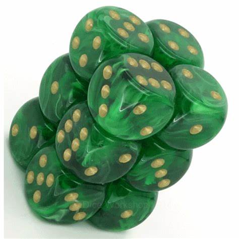 Vortex Green/Gold 16mm D6 Dice Chessex    | Red Claw Gaming