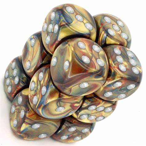 Lustrous Gold/Silver 16mm D6 Dice Chessex    | Red Claw Gaming