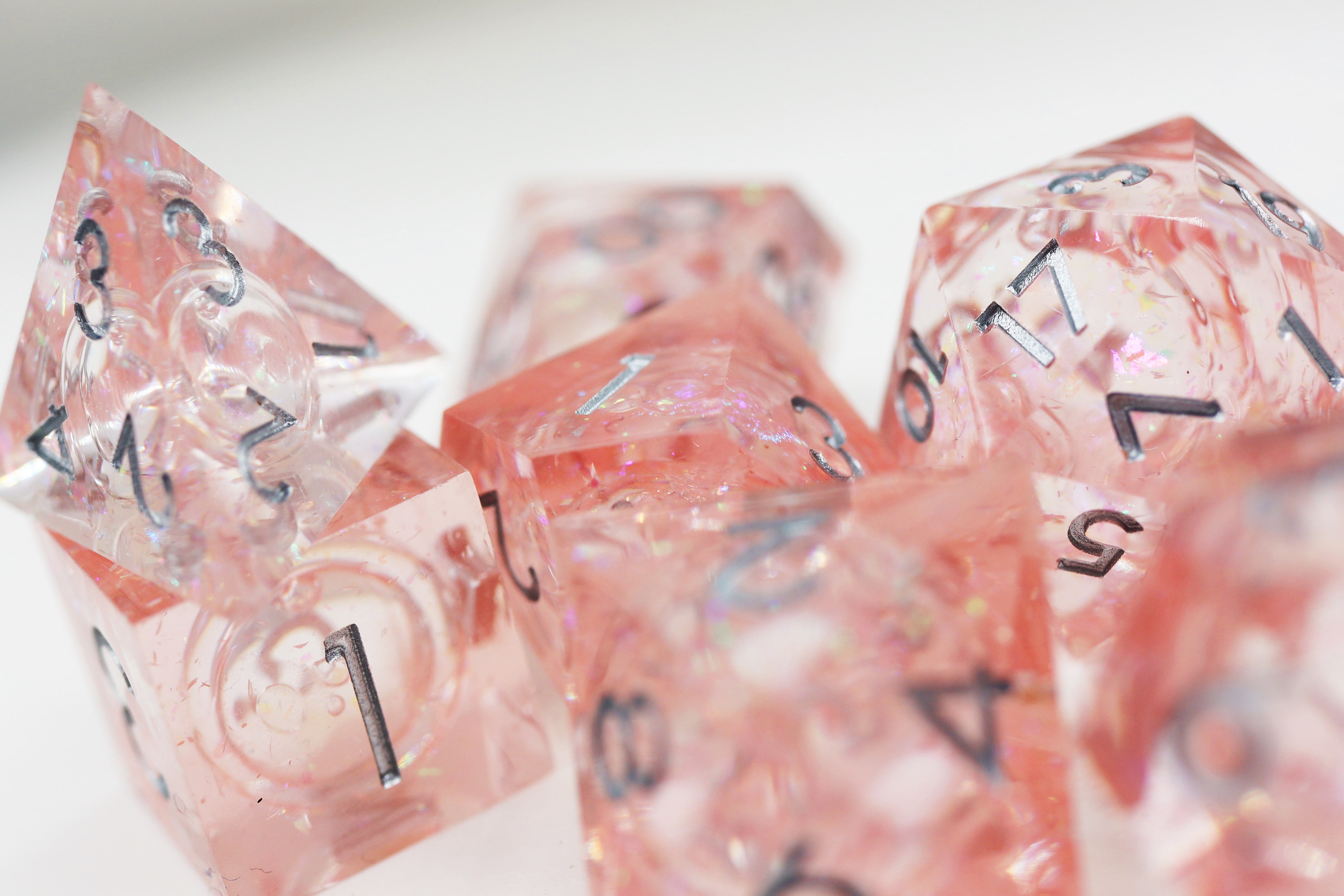 PINK LIQUID CORE SHARP EDGE RESIN RPG DICE SET Dice & Counters Foam Brain Games    | Red Claw Gaming