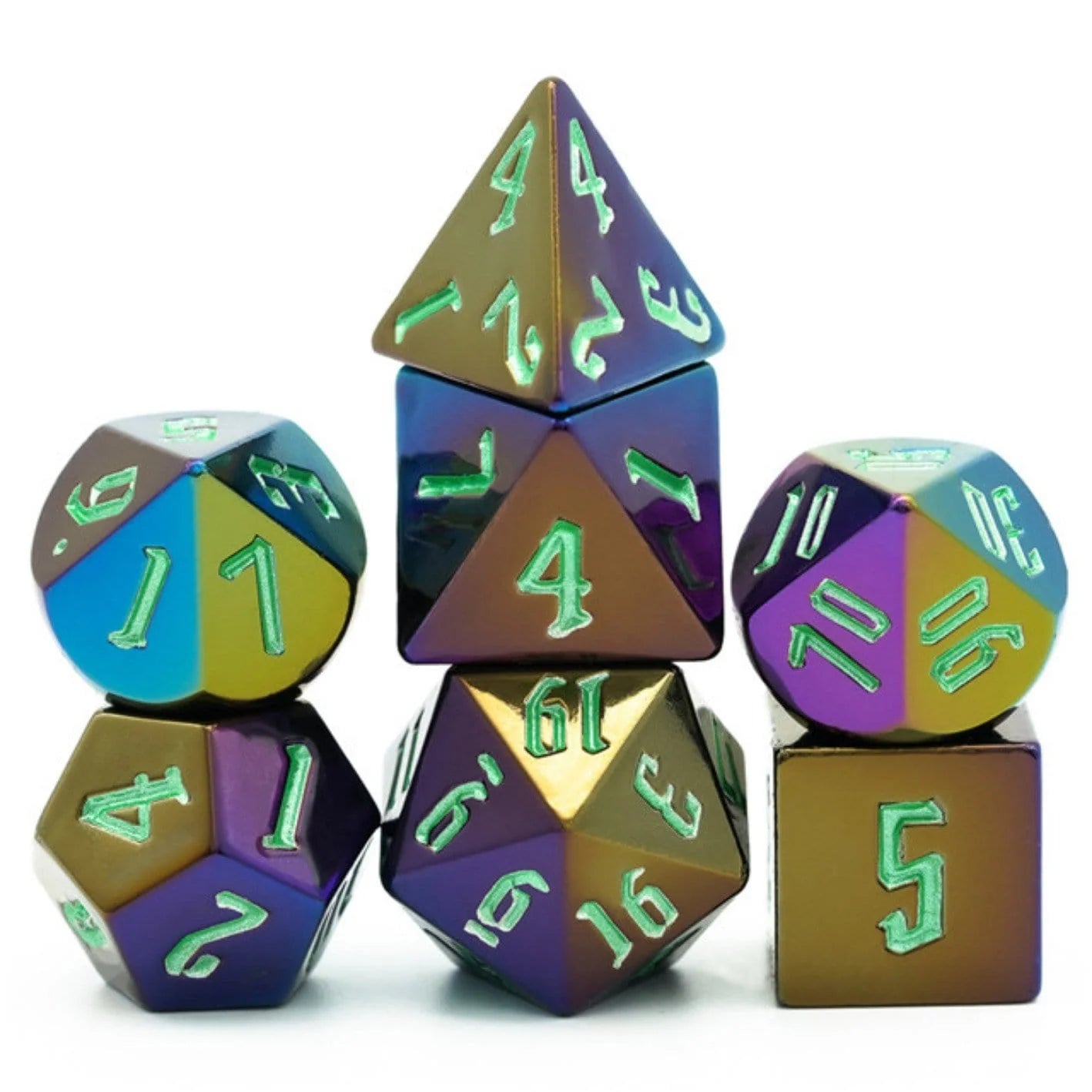 JUMBO METALLIC DICE SET WITH GREEN FONT Pins Foam Brain Games    | Red Claw Gaming