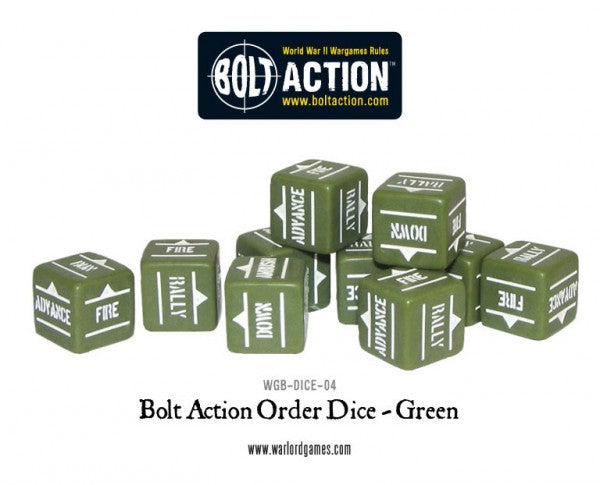 Bolt Action Orders Dice - Green (12) Accessories Warlord Games    | Red Claw Gaming