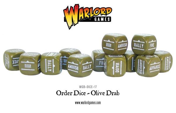 Bolt Action Orders Dice - Olive Drab (12) Accessories Warlord Games    | Red Claw Gaming