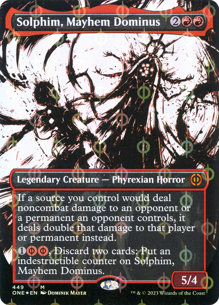 Solphim, Mayhem Dominus (Borderless Ichor Step-and-Compleat Foil) [Phyrexia: All Will Be One] MTG Single Magic: The Gathering    | Red Claw Gaming