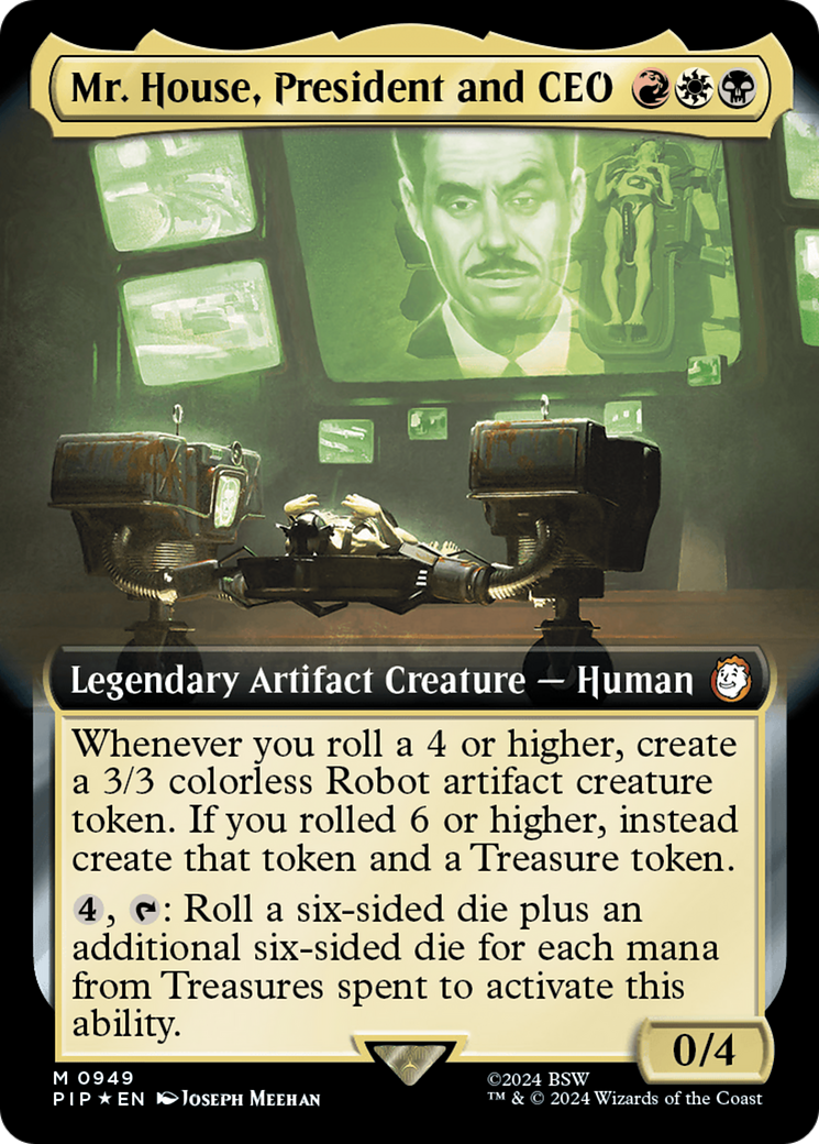Mr. House, President and CEO (Extended Art) (Surge Foil) [Fallout] MTG Single Magic: The Gathering    | Red Claw Gaming