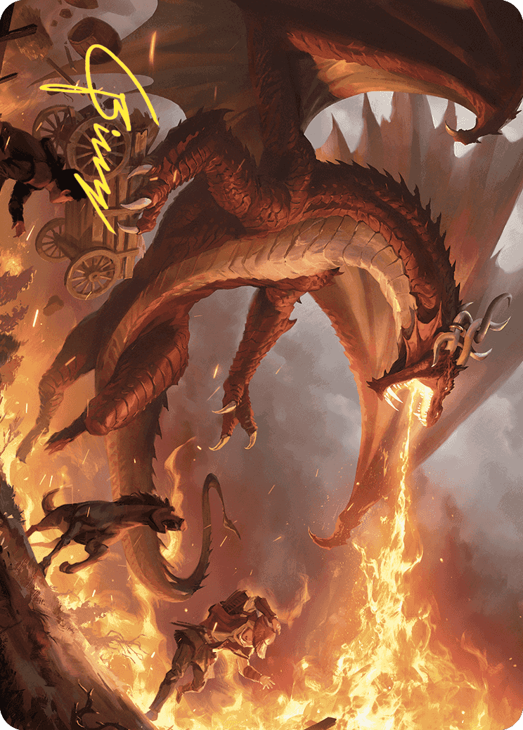 Realm-Scorcher Hellkite Art Card (Gold-Stamped Signature) [Wilds of Eldraine Art Series] MTG Single Magic: The Gathering    | Red Claw Gaming