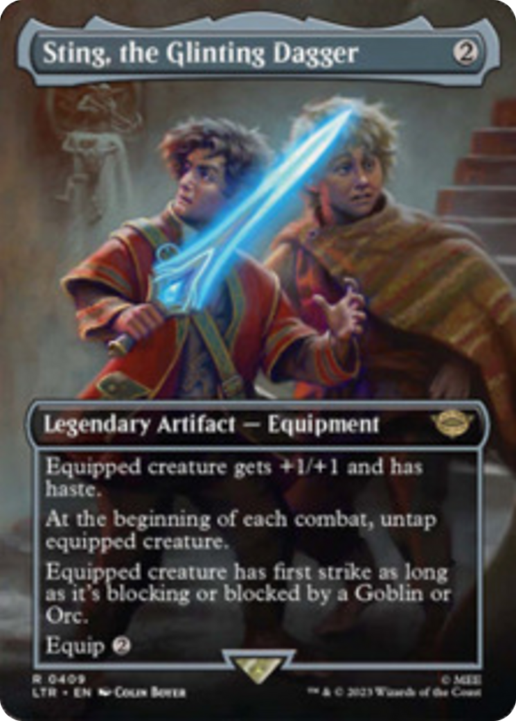 Sting, the Glinting Dagger (Borderless Alternate Art) [The Lord of the Rings: Tales of Middle-Earth] MTG Single Magic: The Gathering    | Red Claw Gaming