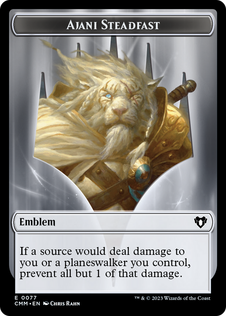 Ajani Steadfast Emblem // Wizard Double-Sided Token [Commander Masters Tokens] MTG Single Magic: The Gathering    | Red Claw Gaming