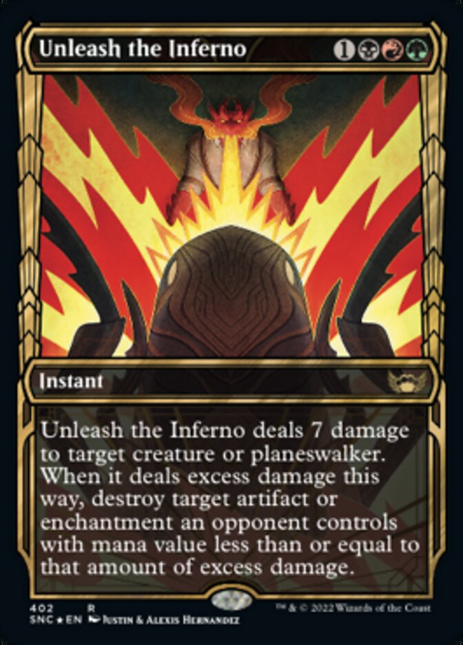 Unleash the Inferno (Showcase Golden Age Gilded Foil) [Streets of New Capenna] MTG Single Magic: The Gathering    | Red Claw Gaming