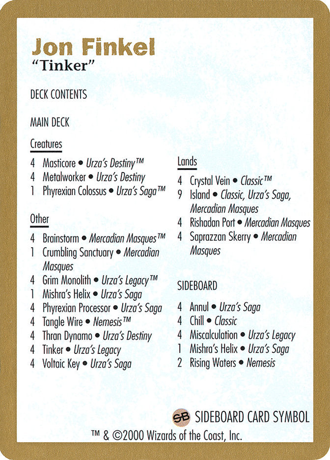 Jon Finkel Decklist [World Championship Decks 2000] MTG Single Magic: The Gathering    | Red Claw Gaming