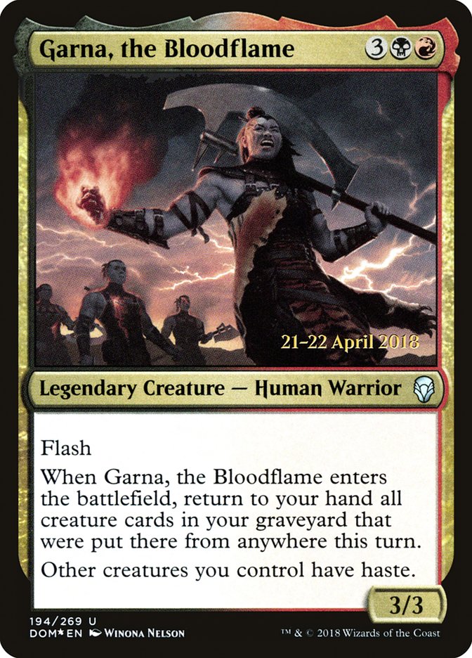 Garna, the Bloodflame [Dominaria Prerelease Promos] MTG Single Magic: The Gathering    | Red Claw Gaming