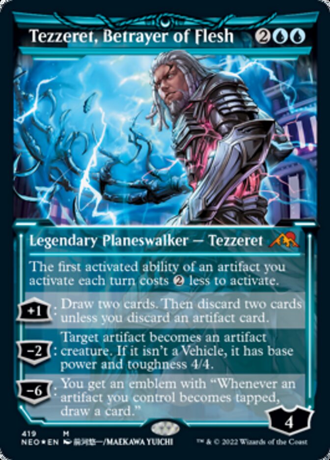 Tezzeret, Betrayer of Flesh (Showcase) (Foil Etched) [Kamigawa: Neon Dynasty] MTG Single Magic: The Gathering    | Red Claw Gaming