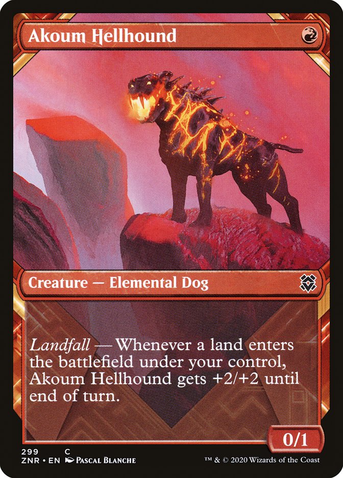Akoum Hellhound (Showcase) [Zendikar Rising] MTG Single Magic: The Gathering    | Red Claw Gaming