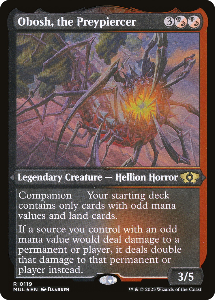 Obosh, the Preypiercer (Foil Etched) [Multiverse Legends] MTG Single Magic: The Gathering    | Red Claw Gaming