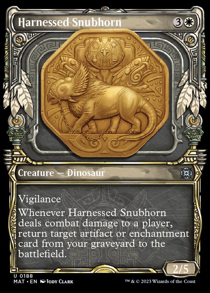 Harnessed Snubhorn (Showcase Halo Foil) [March of the Machine: The Aftermath] MTG Single Magic: The Gathering    | Red Claw Gaming