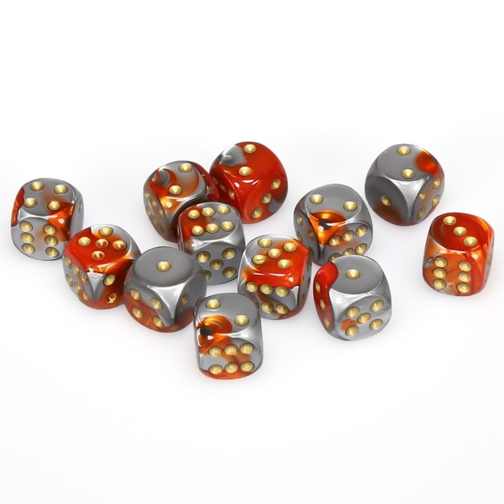 Gemini Orange-Steel/Gold 16mm D6 Dice Chessex    | Red Claw Gaming