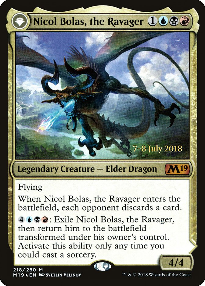 Nicol Bolas, the Ravager // Nicol Bolas, the Arisen [Core Set 2019 Prerelease Promos] MTG Single Magic: The Gathering    | Red Claw Gaming