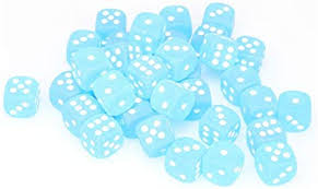 Frosted Caribbean Blue/White 12mm D6 Dice Chessex    | Red Claw Gaming