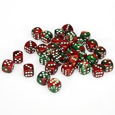 Gemini Green-Red/White 12mm D6 Dice Chessex    | Red Claw Gaming
